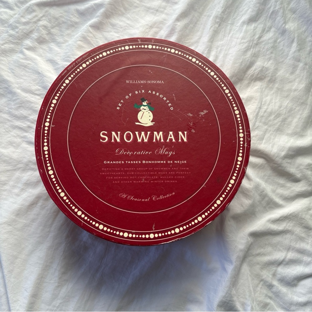 Williams Sonoma Vintage Snowman Holiday Collection Mugs 5 Set - Original Box